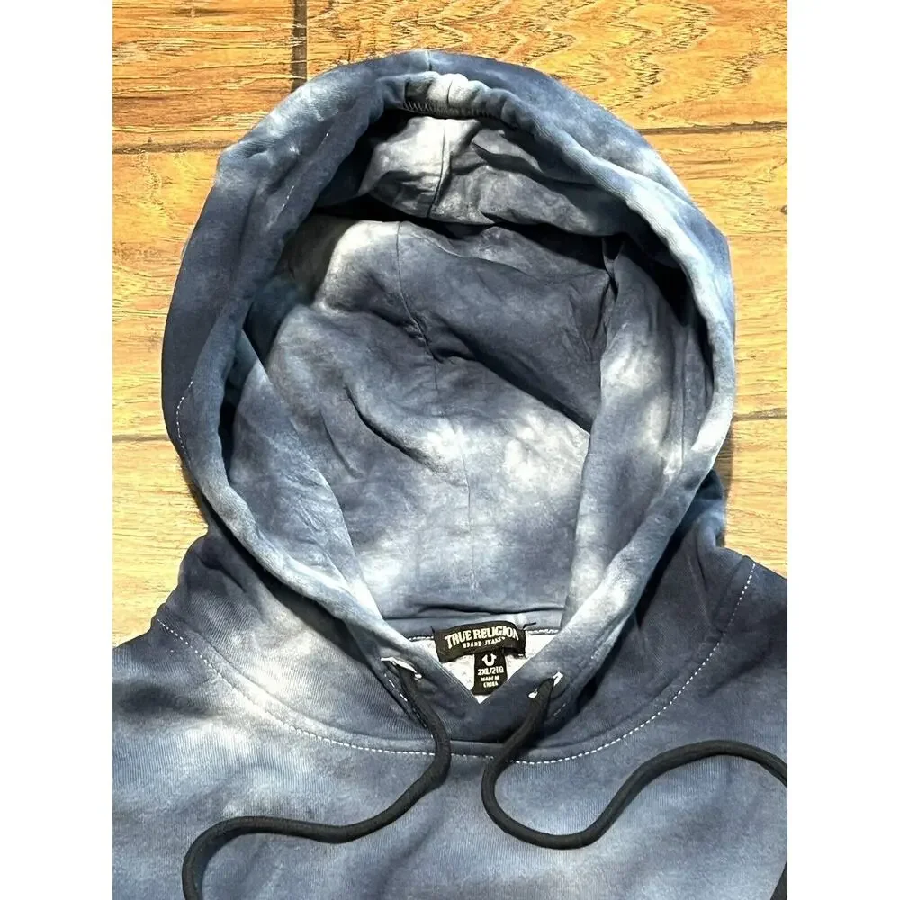 True Religion Buddha Foil Tie Dye Blue Hoodie Mens Size 2XL Pullover XXL NWT